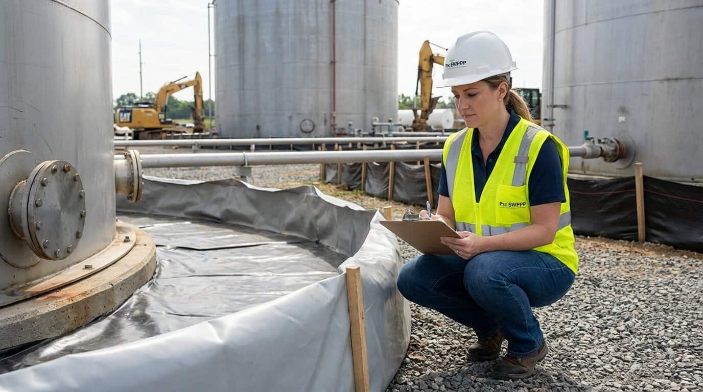 industrial site inspection with BMP controls and containment systems